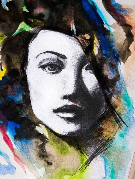 Нарисованный портрет женщины в сочетании с мазками кисти — стоковое фото