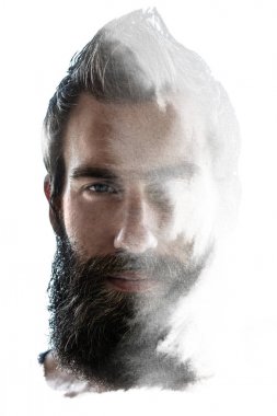 Multiexposure sakallı adam ve suluboya