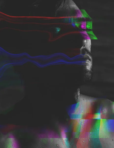 Man face with glitch effect