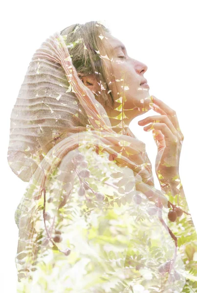 Woman in scarf combined with tree branches — Stock Photo, Image