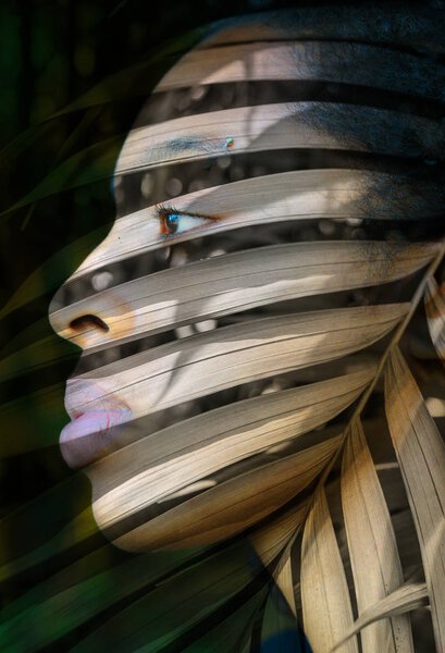 Woman face combined with palm leaf