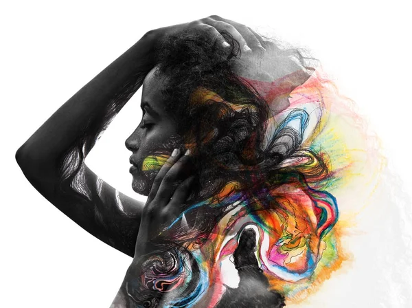 Woman profile combined with painting — Stock Photo, Image