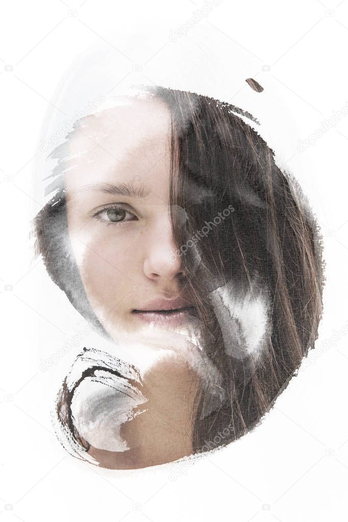 Woman face combined with painting