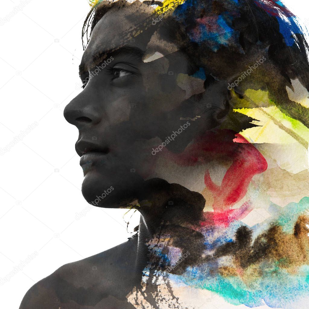 Paintography of an handsome sexy model combined with colorful painting technique