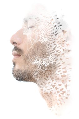 Paintography. Bir çekici erkek model kombinasyon çift pozlama