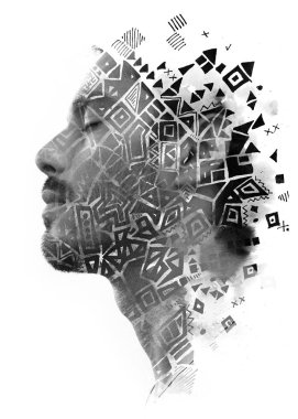 Paintography. Bir çekici erkek model kombinasyon çift pozlama