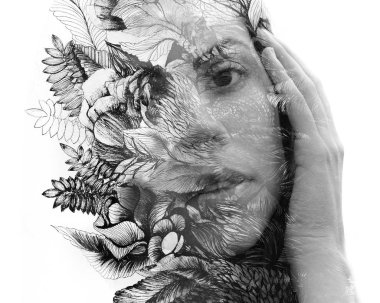 Paintografi. Çifte pozlama Genç bir doğallığın yakın portresi