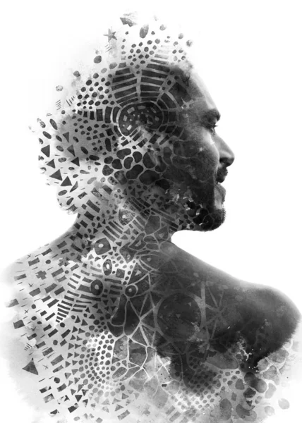 Paintography. Double exposure of an attractive male model combin — Stock Photo, Image