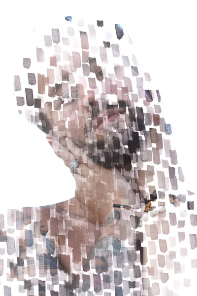 Paintography. Bir çekici erkek model kombinasyon çift pozlama