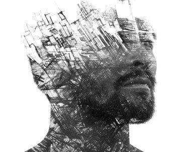 Paintography. Bir çekici erkek model kombinasyon çift pozlama