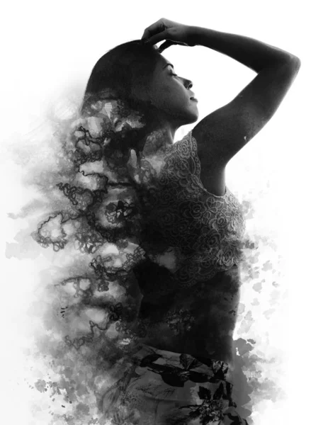 Paintography. Double exposure. Photography of an attractive mode — Stock Photo, Image