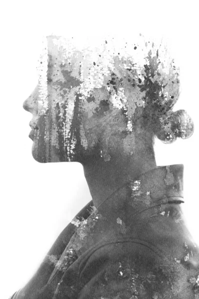 Paintography. Double exposure. Close up of an attractive model c — Stock Photo, Image