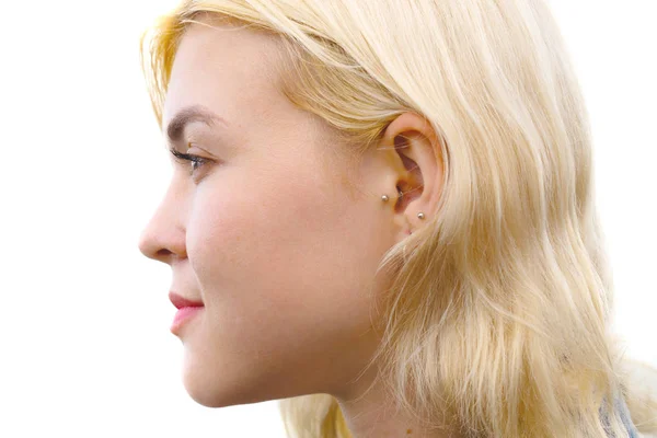 Close up profile portrait of an attractive, woman with blonde ha — Stock Photo, Image