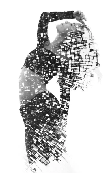 Paintography. Double exposure portrait of a young, elegant, girl — Stock Photo, Image