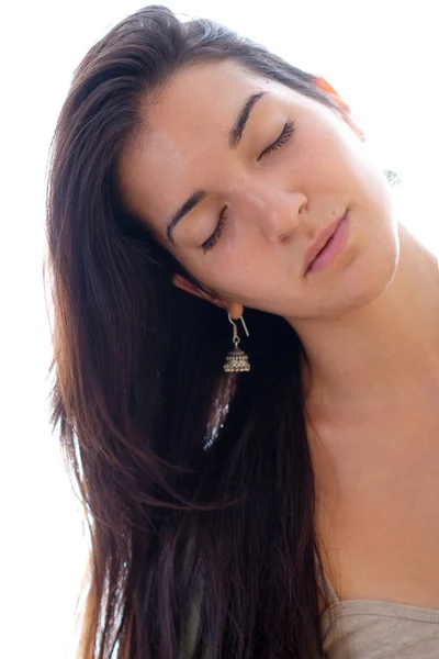 Close up portrait of an attractive, woman with long hair and str — Stock Photo, Image