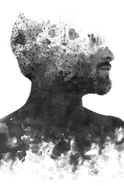 Paintography. Double exposure of an attractive male model combin Stock Photo