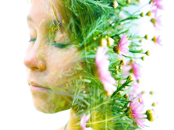 Double exposure portrait of a teenager — Stock Photo, Image