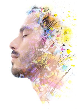 Paintografi. Bir portre ile birleştirilmiş soyut resim