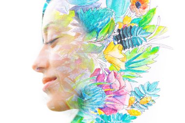 Paintografi. Tabloyla birleştirilmiş bir kadın portresi.