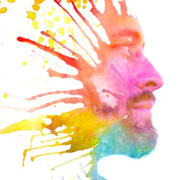 Paintografi. Str 'si olan bir adamın çift pozlama profili