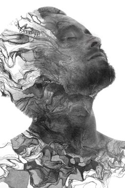 Paintography. Bir çekici erkek model kombinasyon çift pozlama