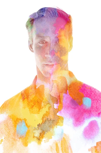 Paintography. Portrait combined with a painting — Stock Photo, Image