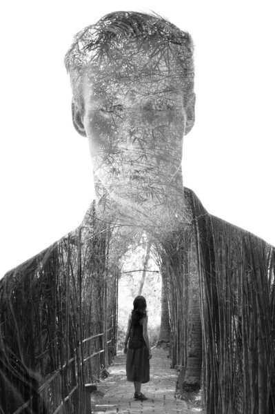 Surreal creative double exposure portrait