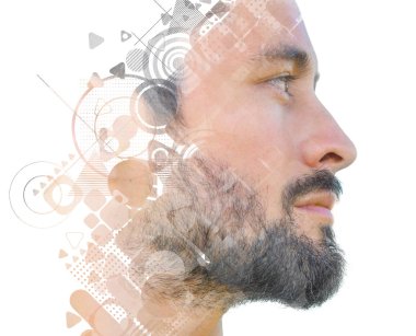 Paintografi. El çizimi bir resimle karıştırılmış yaratıcı bir portre.