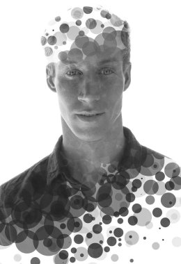 Paintografi. El çizimi bir resimle karıştırılmış yaratıcı bir portre.