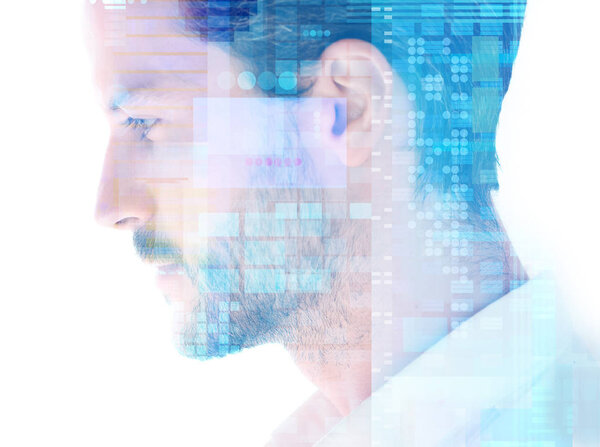 A portrait combined with a digital illustration