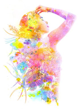 Paintografi. Tabloyla birleştirilmiş bir kızın portresi.