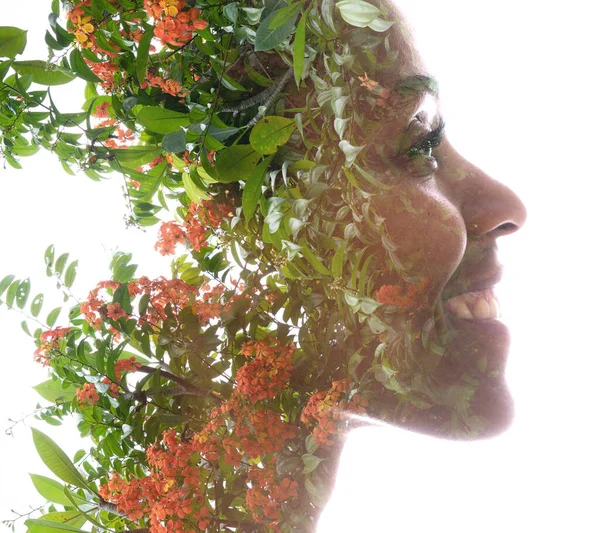 Surreal creative double exposure portrait — Stock Photo, Image