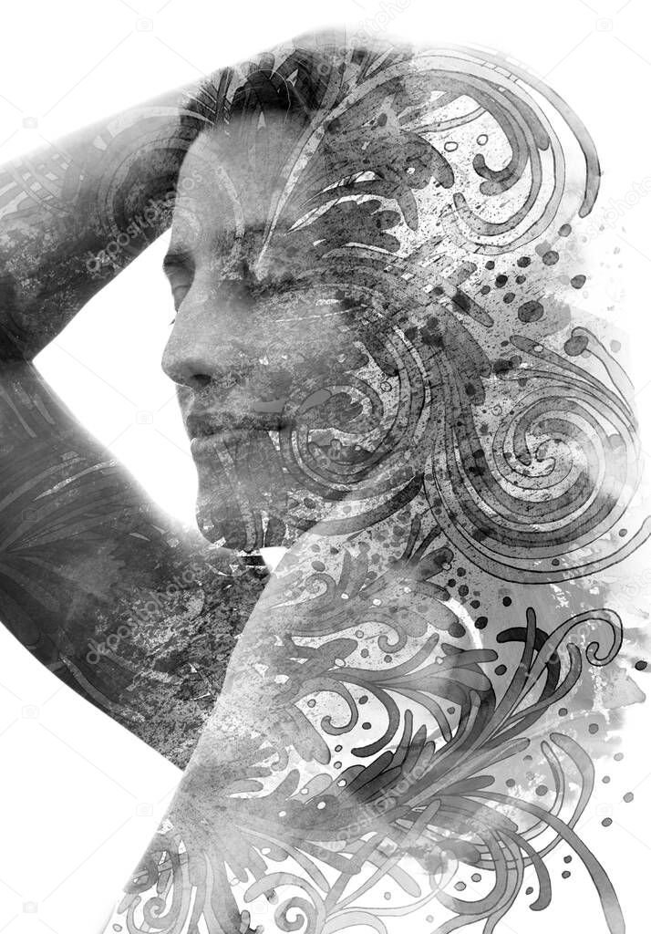 Paintography. A portrait combined with an illustration