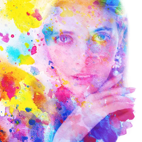 Paintography. A portrait combined with a painting — Stock Photo, Image