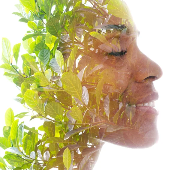 Surreal creative double exposure portrait — Stock Photo, Image