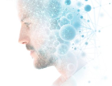 Dijital bir resimle birleştirilmiş bir portre.