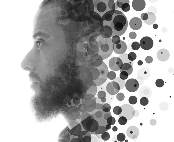 A portrait combined with a digital illustration