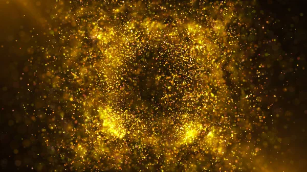 Explosion of golden particles. Computer graphics. — Stock Photo, Image