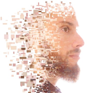 Dijital bir resimle birleştirilmiş bir portre.