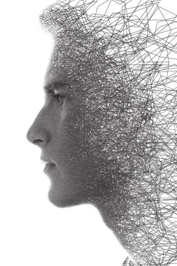 Dijital bir resimle birleştirilmiş bir portre.