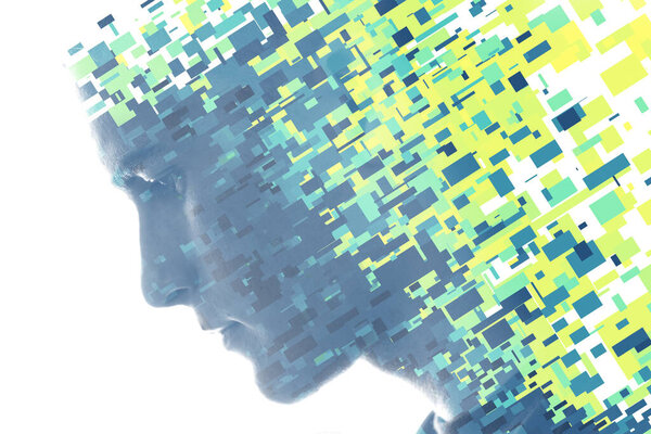 A portrait combined with a digital illustration