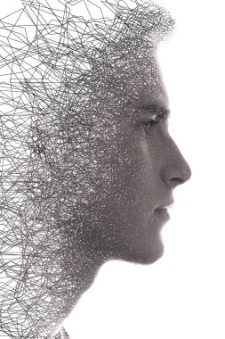 Dijital bir resimle birleştirilmiş bir portre.