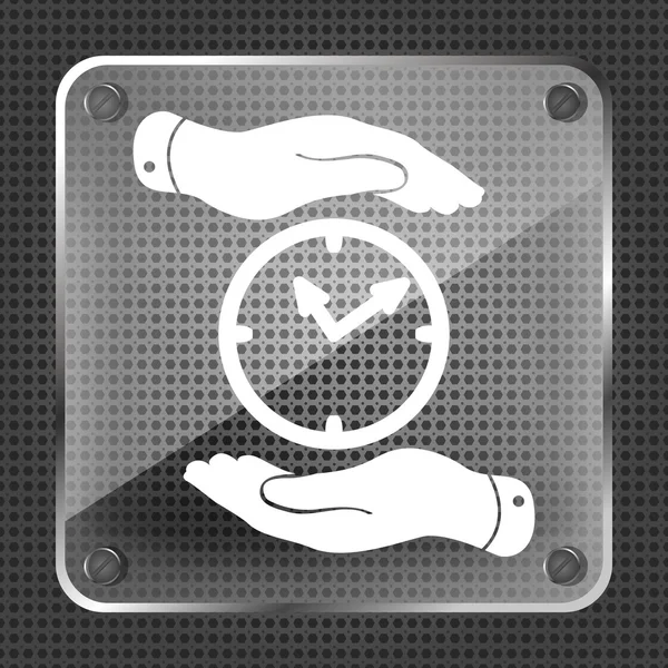 Two hands protecting clock icon — Stock Vector