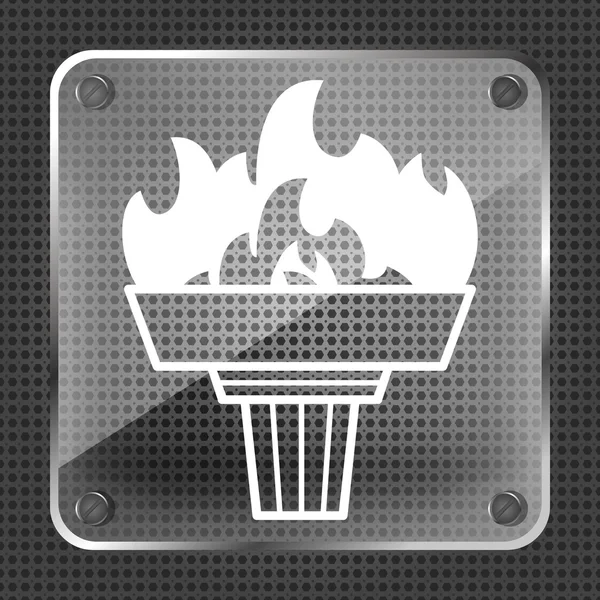 Icona della torcia di vetro con fiamma — Vettoriale Stock