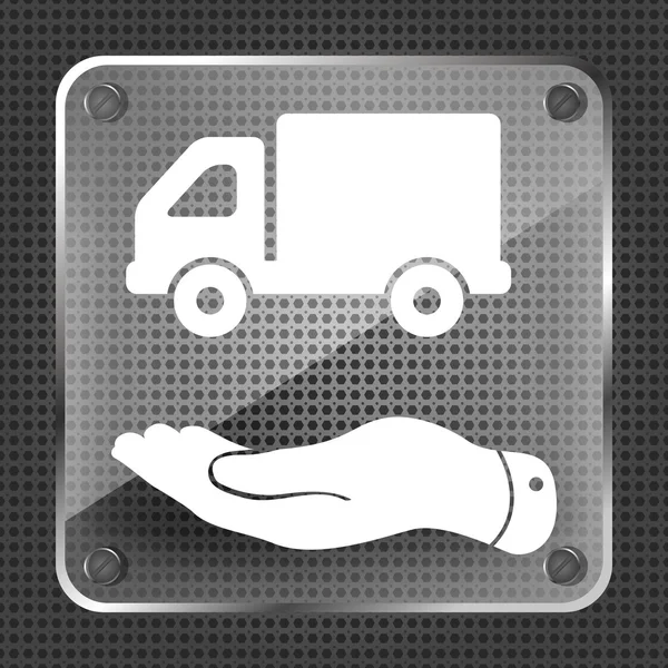 Hand att presentera leverans lastbil ikonen — Stock vektor