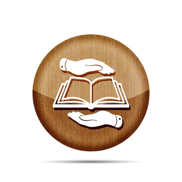 Icono de libro de madera en manos planas — Vector de stock