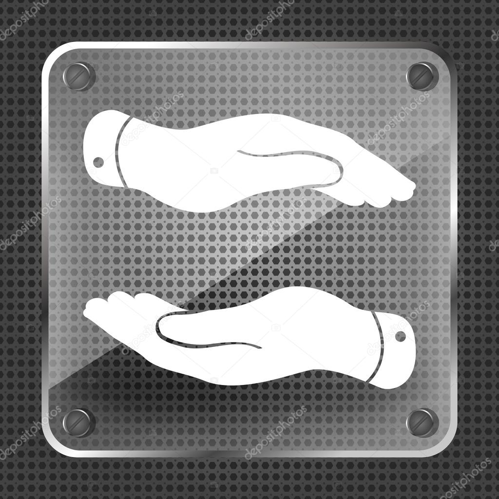 Glass caring hands icon 