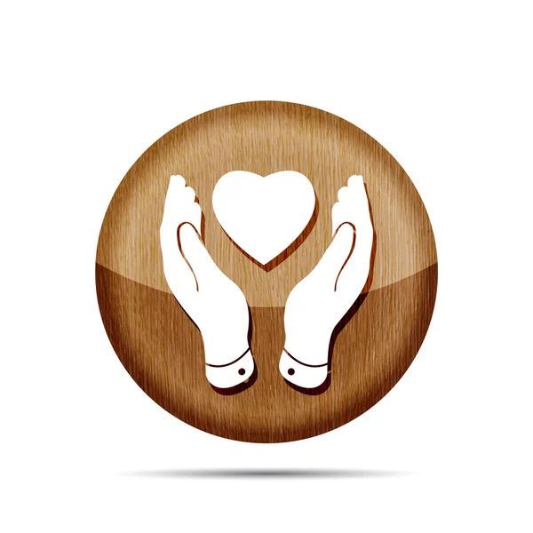 Wooden icon heart in hands — ストックベクタ