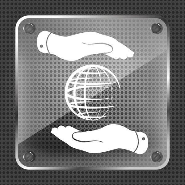 Due mani proteggono l'icona del globo — Vettoriale Stock