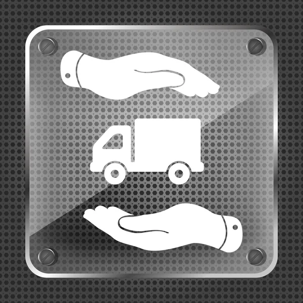 Due mani con pittogramma camion — Vettoriale Stock